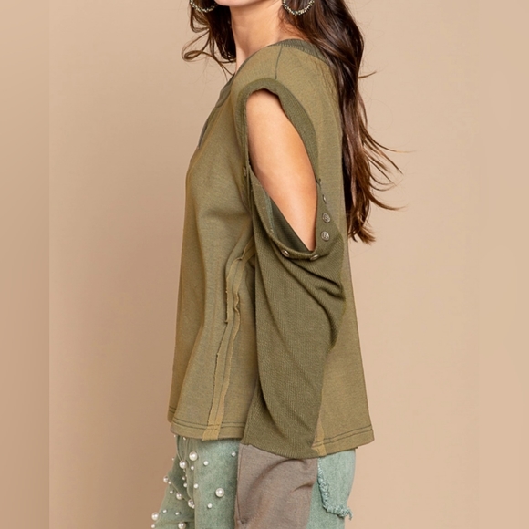 #126 SALE 🛑20S POL Boho Cutout Detailed French Terry Pullover Top - Picture 3 of 6